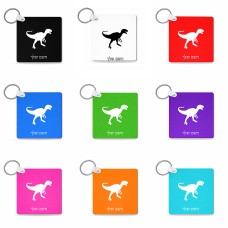 מחזיק מפתחות בצורת ריבוע בעיצוב אישי עם השם שלך בעיצוב דינוזאור גודל המחזיק 5 × 5 ס"מ