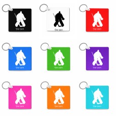 מחזיק מפתחות בצורת ריבוע בעיצוב אישי עם השם שלך בעיצוב הוקי שוערים גודל המחזיק 5 × 5 ס"מ