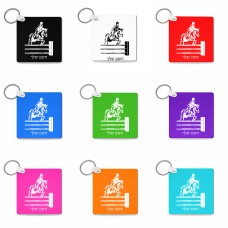 מחזיק מפתחות בצורת ריבוע בעיצוב אישי עם השם שלך בעיצוב רוכב סוסים גודל המחזיק 5 × 5 ס"מ