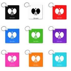 מחזיק מפתחות בצורת ריבוע בעיצוב אישי עם השם שלך בעיצוב פינג פונג גודל המחזיק 5 × 5 ס"מ