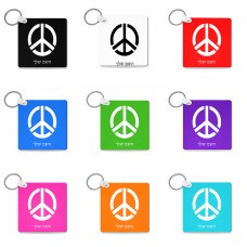 מחזיק מפתחות בצורת ריבוע בעיצוב אישי עם השם שלך בעיצוב סמל השלום גודל המחזיק 5 × 5 ס"מ