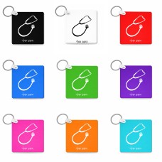 מחזיק מפתחות בצורת ריבוע בעיצוב אישי עם השם שלך בעיצוב סטטוסקופ רופא גודל המחזיק 5 × 5 ס"מ