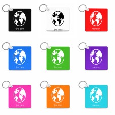 מחזיק מפתחות בצורת ריבוע בעיצוב אישי עם השם שלך בעיצוב עולם גודל המחזיק 5 × 5 ס"מ