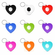 מחזיק מפתחות בצורת לב בעיצוב אישי עם השם שלך בעיצוב כדורסל גודל המחזיק 5 × 5 ס"מ