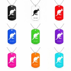 שרשרת דיסקיט מאלומיניום בעיצוב אישי עם השם שלך בעיצוב קנגורו גודל הדיסקיט 2.9 × 5 ס"מ