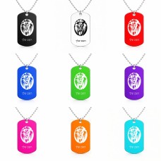 שרשרת דיסקיט מאלומיניום בעיצוב אישי עם השם שלך בעיצוב פני אריה גודל הדיסקיט 2.9 × 5 ס"מ