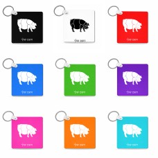 מחזיק מפתחות בצורת ריבוע בעיצוב אישי עם השם שלך בעיצוב חזיר גודל המחזיק 5 × 5 ס"מ