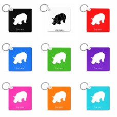 מחזיק מפתחות בצורת ריבוע בעיצוב אישי עם השם שלך בעיצוב קרנף גודל המחזיק 5 × 5 ס"מ