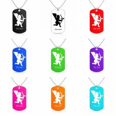 שרשרת דיסקיט מאלומיניום בעיצוב אישי עם השם שלך בעיצוב קופידון גודל הדיסקיט 2.9 × 5 ס"מ