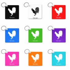 מחזיק מפתחות בצורת ריבוע בעיצוב אישי עם השם שלך בעיצוב תרנגול גודל המחזיק 5 × 5 ס"מ