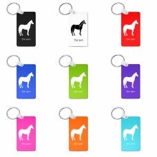 מחזיק מפתחות בצורת מלבן בעיצוב אישי עם השם שלך בעיצוב סוס גודל המחזיק 6 × 4 ס"מ