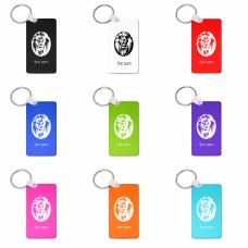 מחזיק מפתחות בצורת מלבן בעיצוב אישי עם השם שלך בעיצוב פני אריה גודל המחזיק 6 × 4 ס"מ