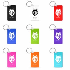 מחזיק מפתחות בצורת מלבן בעיצוב אישי עם השם שלך בעיצוב זאב גודל המחזיק 6 × 4 ס"מ