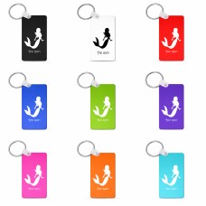 מחזיק מפתחות בצורת מלבן בעיצוב אישי עם השם שלך בעיצוב בתולת ים - אישה גודל המחזיק 6 × 4 ס"מ