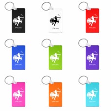 מחזיק מפתחות בצורת מלבן בעיצוב אישי עם השם שלך בעיצוב מזלות - קשת גודל המחזיק 6 × 4 ס"מ