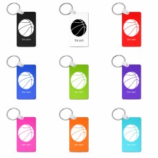 מחזיק מפתחות בצורת מלבן בעיצוב אישי עם השם שלך בעיצוב כדורסל גודל המחזיק 6 × 4 ס"מ