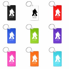 מחזיק מפתחות בצורת מלבן בעיצוב אישי עם השם שלך בעיצוב הוקי שוערים גודל המחזיק 6 × 4 ס"מ