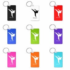 מחזיק מפתחות בצורת מלבן בעיצוב אישי עם השם שלך בעיצוב קרטה גודל המחזיק 6 × 4 ס"מ