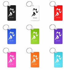 מחזיק מפתחות בצורת מלבן בעיצוב אישי עם השם שלך בעיצוב רצים אולימפיים גודל המחזיק 6 × 4 ס"מ