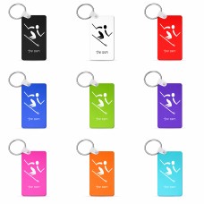 מחזיק מפתחות בצורת מלבן בעיצוב אישי עם השם שלך בעיצוב סקי אולימפי גודל המחזיק 6 × 4 ס"מ