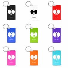 מחזיק מפתחות בצורת מלבן בעיצוב אישי עם השם שלך בעיצוב פינג פונג גודל המחזיק 6 × 4 ס"מ