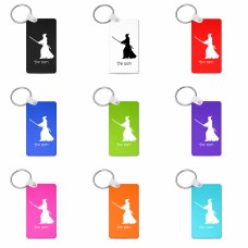 מחזיק מפתחות בצורת מלבן בעיצוב אישי עם השם שלך בעיצוב סמוראי גודל המחזיק 6 × 4 ס"מ