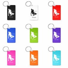 מחזיק מפתחות בצורת מלבן בעיצוב אישי עם השם שלך בעיצוב סקי גודל המחזיק 6 × 4 ס"מ