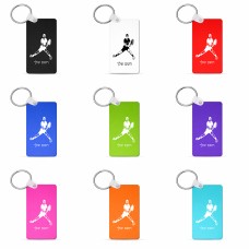 מחזיק מפתחות בצורת מלבן בעיצוב אישי עם השם שלך בעיצוב שחקן טניס גודל המחזיק 6 × 4 ס"מ