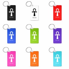 מחזיק מפתחות בצורת מלבן בעיצוב אישי עם השם שלך בעיצוב אנק - מפתח החיים המצרי גודל המחזיק 6 × 4 ס"מ