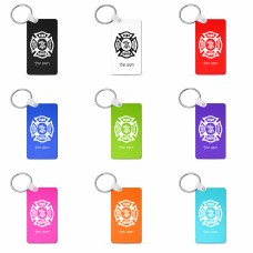 מחזיק מפתחות בצורת מלבן בעיצוב אישי עם השם שלך בעיצוב כבאי - תגית גודל המחזיק 6 × 4 ס"מ