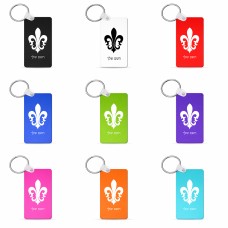 מחזיק מפתחות בצורת מלבן בעיצוב אישי עם השם שלך בעיצוב פרחי פרחים - צרפת גודל המחזיק 6 × 4 ס"מ