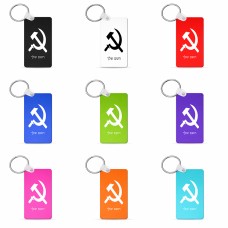 מחזיק מפתחות בצורת מלבן בעיצוב אישי עם השם שלך בעיצוב פטיש ומגל גודל המחזיק 6 × 4 ס"מ