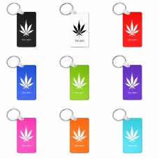 מחזיק מפתחות בצורת מלבן בעיצוב אישי עם השם שלך בעיצוב עלה מריחואנה - גראס גודל המחזיק 6 × 4 ס"מ