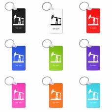 מחזיק מפתחות בצורת מלבן בעיצוב אישי עם השם שלך בעיצוב באר נפט גודל המחזיק 6 × 4 ס"מ