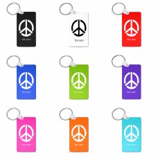 מחזיק מפתחות בצורת מלבן בעיצוב אישי עם השם שלך בעיצוב סמל השלום גודל המחזיק 6 × 4 ס"מ