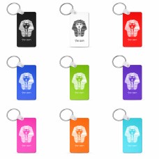 מחזיק מפתחות בצורת מלבן בעיצוב אישי עם השם שלך בעיצוב פרעה - תות ענח' אמון מצרי גודל המחזיק 6 × 4 ס"מ