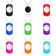 שרשרת דיסקיט מאלומיניום בעיצוב אישי עם השם שלך בעיצוב כדורסל גודל הדיסקיט 2.9 × 5 ס"מ