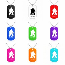 שרשרת דיסקיט מאלומיניום בעיצוב אישי עם השם שלך בעיצוב הוקי שוערים גודל הדיסקיט 2.9 × 5 ס"מ