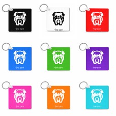 מחזיק מפתחות בצורת ריבוע בעיצוב אישי עם השם שלך בעיצוב פרצוף בולדוג גודל המחזיק 5 × 5 ס"מ