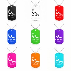 שרשרת דיסקיט מאלומיניום בעיצוב אישי עם השם שלך בעיצוב כדור מים אולימפי גודל הדיסקיט 2.9 × 5 ס"מ