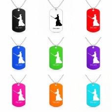 שרשרת דיסקיט מאלומיניום בעיצוב אישי עם השם שלך בעיצוב סמוראי גודל הדיסקיט 2.9 × 5 ס"מ