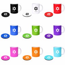 ספל תה \ קפה + תחתית עגולה בעיצוב אישי עם השם שלך בעיצוב מגן דוד - מגן דוד - ישראל גודל הספל 325 מ"ל קוטר התחתית 10 ס"מ