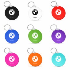 מחזיק מפתחות בצורת עיגול בעיצוב אישי עם השם שלך בעיצוב ב.מ.וו גודל המחזיק 5 × 5 ס"מ