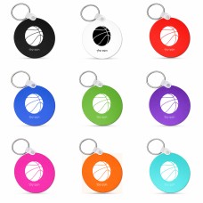 מחזיק מפתחות בצורת עיגול בעיצוב אישי עם השם שלך בעיצוב כדורסל גודל המחזיק 5 × 5 ס"מ