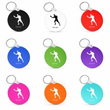 מחזיק מפתחות בצורת עיגול בעיצוב אישי עם השם שלך בעיצוב שחקן פינג פונג גודל המחזיק 5 × 5 ס"מ