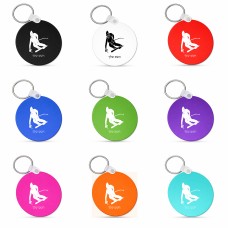 מחזיק מפתחות בצורת עיגול בעיצוב אישי עם השם שלך בעיצוב סקי גודל המחזיק 5 × 5 ס"מ