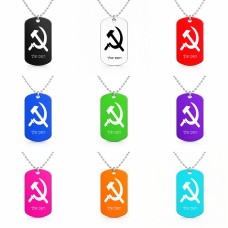 שרשרת דיסקיט מאלומיניום בעיצוב אישי עם השם שלך בעיצוב פטיש ומגל גודל הדיסקיט 2.9 × 5 ס"מ