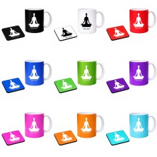 ספל תה \ קפה + תחתית מרובעת בעיצוב אישי עם השם שלך בעיצוב אימון יוגה גודל הספל 325 מ"ל גודל התחתית 9 × 9 ס"מ