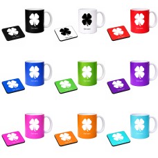 ספל תה \ קפה + תחתית מרובעת בעיצוב אישי עם השם שלך בעיצוב קלבר גודל הספל 325 מ"ל גודל התחתית 9 × 9 ס"מ