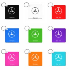 מחזיק מפתחות בצורת ריבוע בעיצוב אישי עם השם שלך בעיצוב מרצדס-בנץ גודל המחזיק 5 × 5 ס"מ